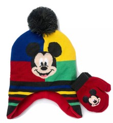 Disney Mickey Mouse Toddler Unisex Pom Pom Beanie & Glove Set NWT
