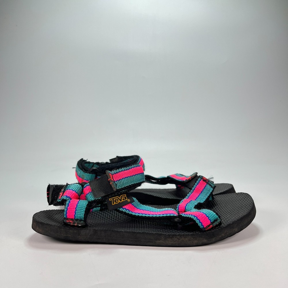Teva Original Universal Pink Teal Black Hook & Loop Sports Sandals Youth Size 3