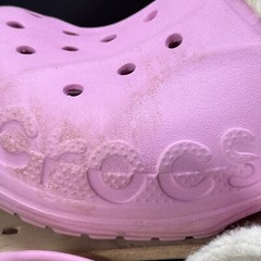 Crocs Pink Lined Clogs Junior Size 3 Adult Size 5 White Lining Spellout Cute
