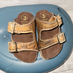 Rock’em Unisex Kids Leather Strappy Sandals Brown/Tan Floral Buckle US 8