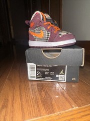 Size 2C Jordan 1 Mid SE (TD) Night Maroon/Total Orange FD5462608 Worn Once