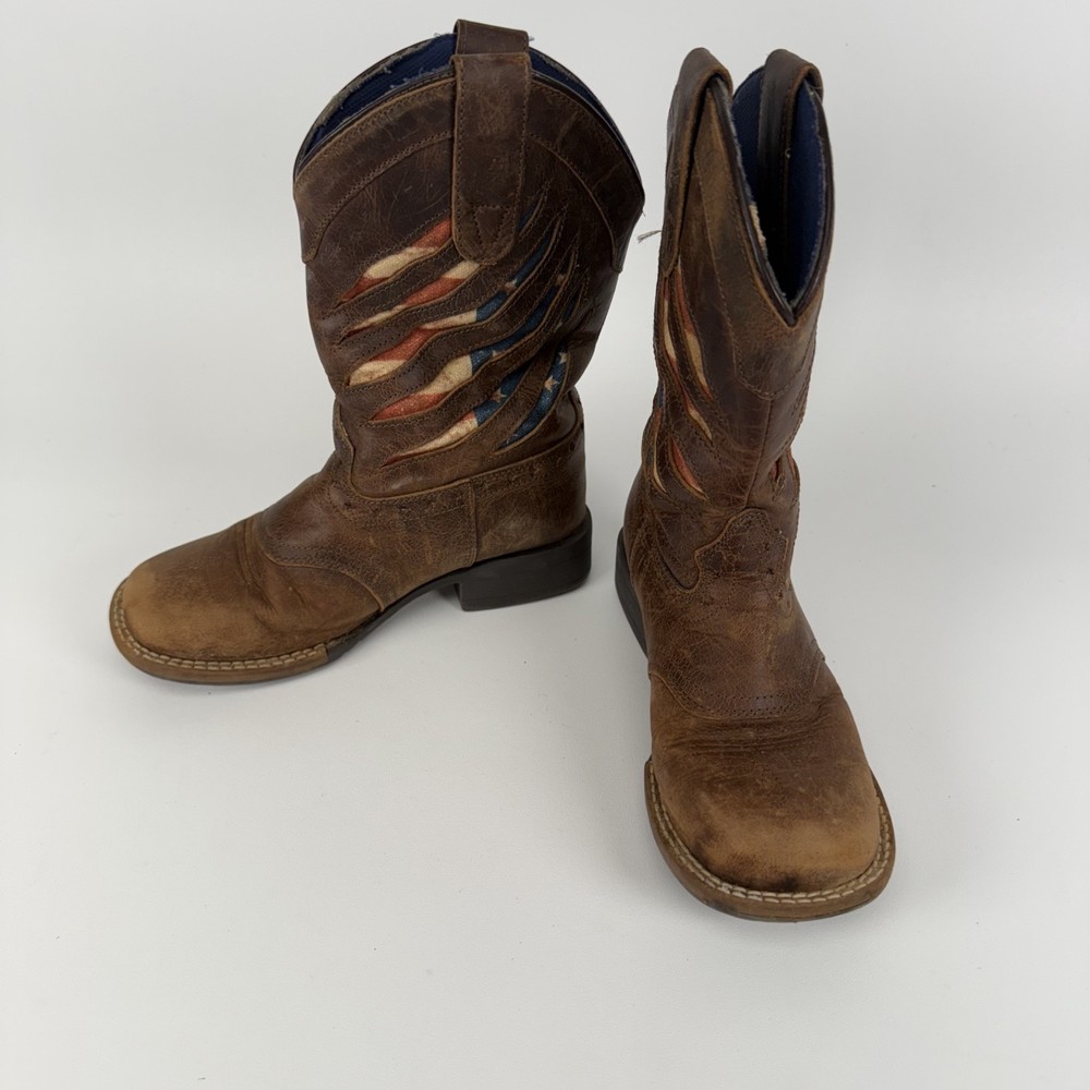 Cody James Leather Cowboy Western Boots American Flag USA Square Toe Youth 13D