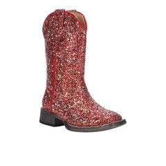 Roper Glitter Galore Square Toe Pull On Cowboy Toddler Girls Red Casual Boots 0