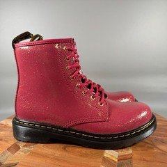 Dr. Martens 1460 J Kids Red Gold Glitter Combat Boots Size 3 US Zip Up 1460J