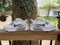 Nike Air Max 90 Junior Trainers In White/Racer Blue/College Grey Size 6Y