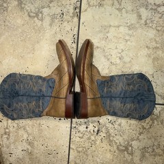 ROPER BIG Kids crosscut checked squared toe boot size 6 Brown And Navy Western