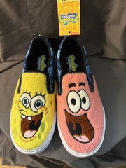 NEW SpongeBob SquarePants & Patrick YOUTH Chenille Fleece Slip-On Sneakers SZ 4