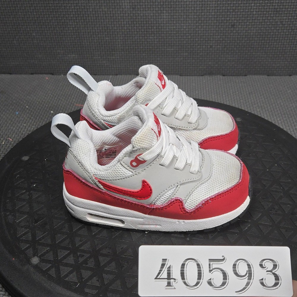 Nike Air Max 1 Shoes Kids Size 6C White Red Running Sneakers DZ3308-003