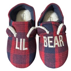 Dearfoams Kids LIL BEAR Plaid Flannel Cozy Slippers Size 11-12 US