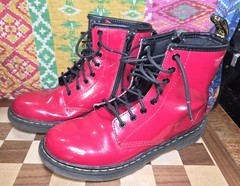 Dr. Martens „Delaney“ Red Kids Size 3 US Combat Style Boots Side-Zip and Lace Up