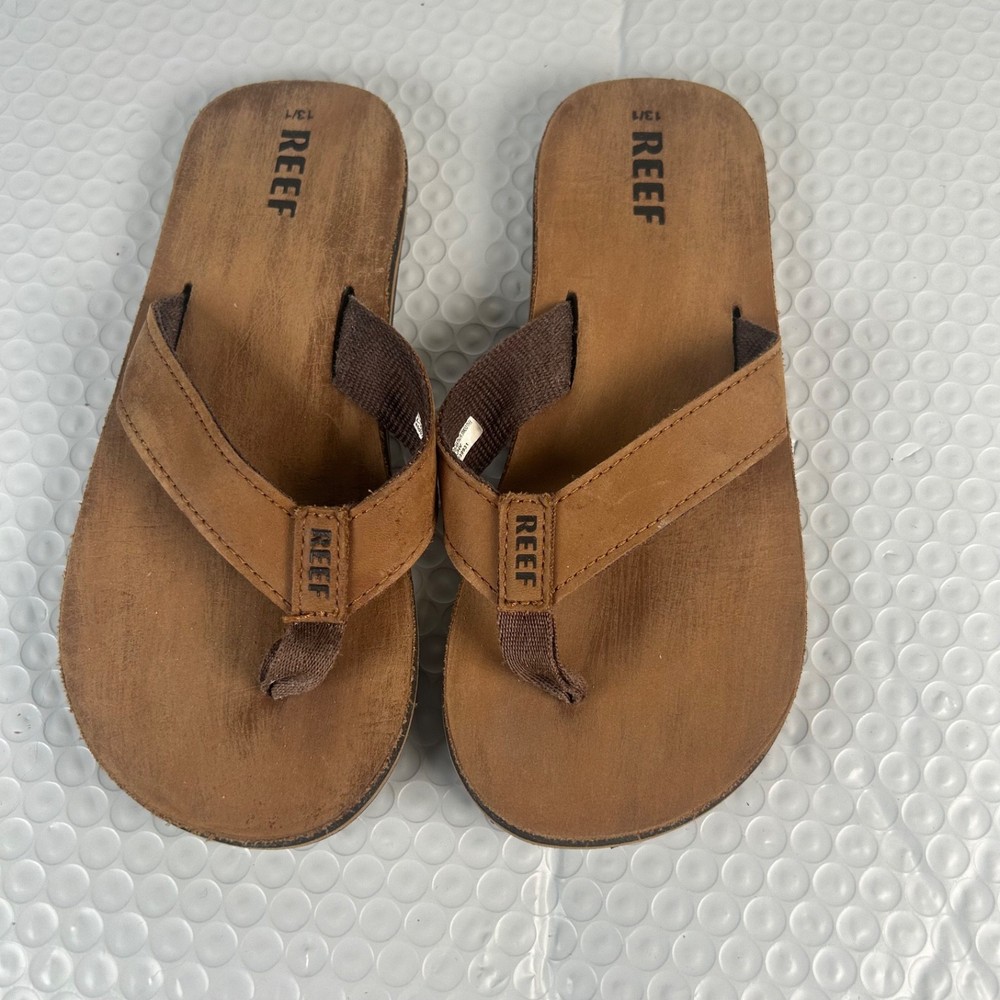 Kids Reef Leather Smooth Sandal Beige Brown Size 2/3 Flip Flop
