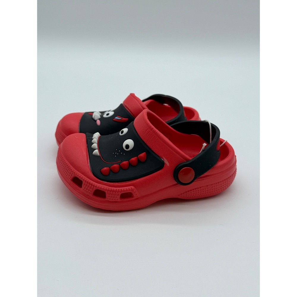 Kids Monster Face Clogs Red Black Slip On Water Shoes Size 6 Toddler