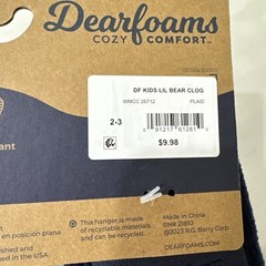 NEW Dearfoams Memory Foam LIL BEAR Green Plaid Slippers Kids Youth Size 2/3