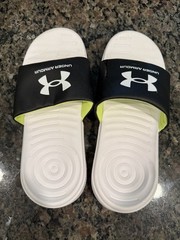 Under Armour Ignite VI Slide Sandals Black White Neon Yellow Size 3Y