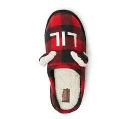 DF Dearfoams Lil Bear Slippers Unisex Plaid Red/Black size 13/1