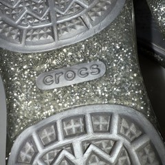 Croc Grey Glitter Sandals With A Rainbow Heart