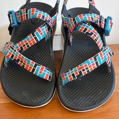 Chaco Z1 Ecotread Kids Sandals Size 4 Black Blue Red Geometric Strappy Hiking
