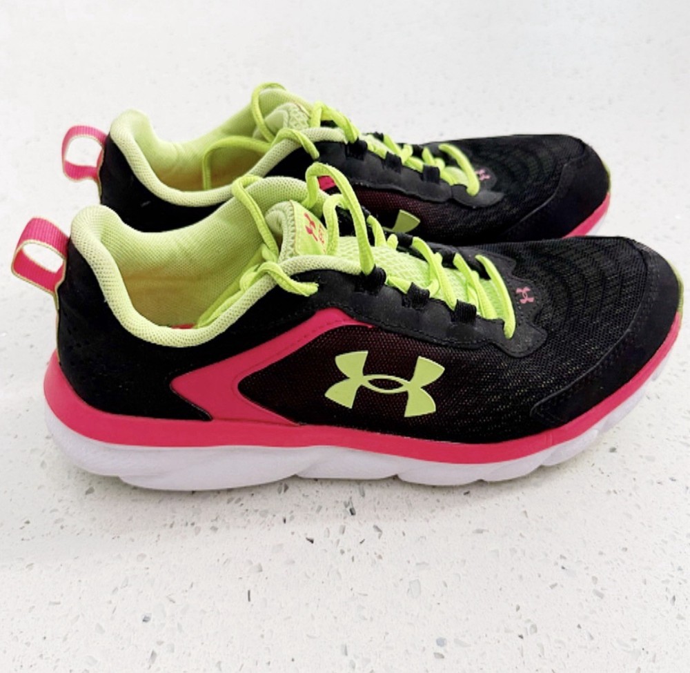 Under Armour Assert Running Shoes Youth Size 7Y Black Pink Lime Green EU 40