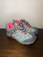 Merrell Chameleon Low Lace Shoes Youth Size 11 Gray Teal Pink Waterproof Hiking
