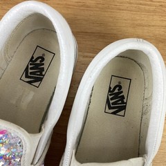 Vans Classic Sneaker Kids 3 Leather Flip Sequin Slip On Shoe White Pink Silver