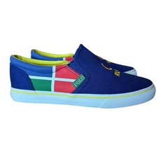 Polo Ralph Lauren Landyn Canvas Slip On Sneakers Youth Size 4 Blue White Red NEW