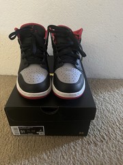 Big Kid’s Jordan 1 Mid Black/Cement Grey-Fire Red (DQ8423 006) – 5.5