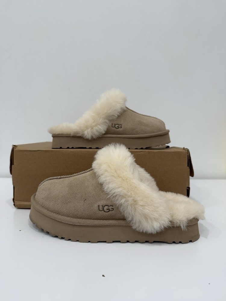 UGG Disquette 1171199K-SAN Slippers Sand Suede Sheepskin Platform Size 3 K