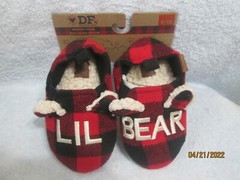 Lil Bear Slippers Size 9/10 Buffalo Plaid Red & Off White/Beige New