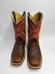 Anderson Bean Pitbull Brown Leather & Burgundy Top Cowboy Boots ABK7062 Size 2