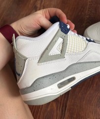 Jordan 4 Retro Midnight Navy GS White/Gray/Navy Leather Sneakers Size 6.5Y