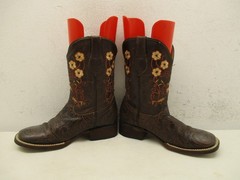 Cruzalta Youth Mex Size 21 Brown Tooled Leather Western Square Toe Cowboy Boots