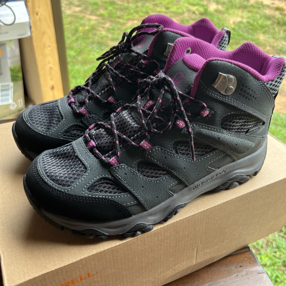 New! Merrell Girls Moab 3 Mid Waterproof Hiking Shoe, Granite/Berry, 6 Medium