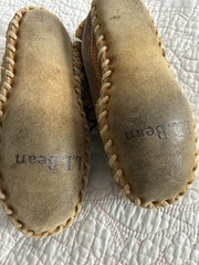 LL BEAN Suede Shearling Lined Good Moc Slippers Shoes Kids Unknown Sz 7.5” F11*