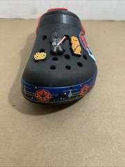 Star Wars Black Crocs Size Junior 3 with 6 Marvel Jibbitz Red Strap TIE Fighter