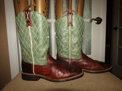 Twisted X YCW0002 Square Toe Green Brown Leather Youth Boots Size 5.5 M