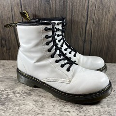 Dr Doc Martens 1460J Combat Boots White Leather Lace Up Side Zip Youth US 4M /5L