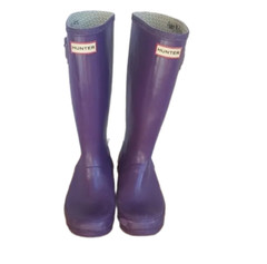 Hunter Rain Boots Kids Waterproof Tall Boots Pull On Girl Boots Gloss Purple 6