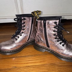 Dr. Martens 1460 Kids Metallic Pink Leather Lace-Up Side Zip Boots EU32 US1