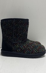 UGG Classic Short Logo Stitch Black Multi Rainbow Embroidery Boots Size 4