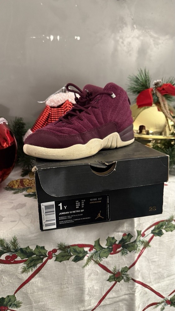 Jordan Retro 12 Bordeaux Sail Maroon Metallic Silver PreSchool Size 1 151186-617
