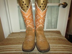 Mexico Square Toe 2 Tone Brown Leather Western Boots Youth size 4 Mex 24