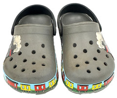 Crocs Kids Classic Clogs Train Print Gray Black C11 Steam Engine Slip On Shoes