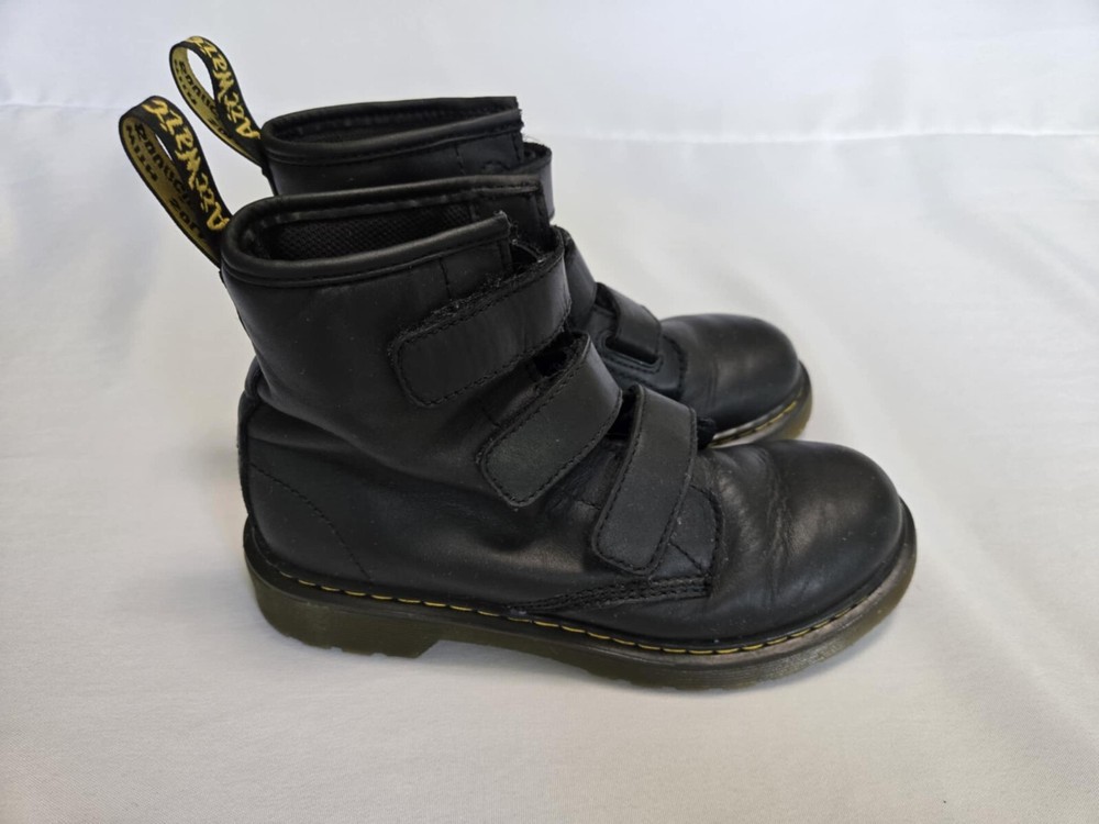 Youth Dr. Martens 1460 Strap J Boots BLACK Leather Ankle Straps Round Sz 3 US