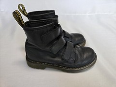 Youth Dr. Martens 1460 Strap J Boots BLACK Leather Ankle Straps Round Sz 3 US