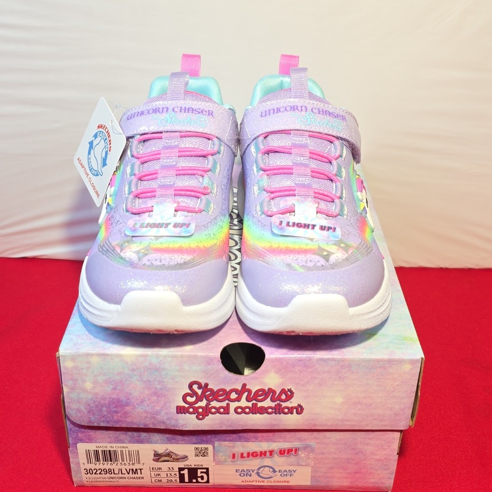 Skechers Unicorn Chaser Unisex Kids LED Light-Up Sneakers US 1.5 Purple Multi