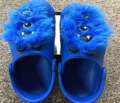 CROCS Toddler Classic I AM MONSTER Kids Blue Fuzzy Clog Shoes Comfort Sz C7 EUC
