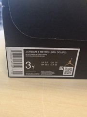 Jordan 1 Retro High OG (PS) Black/Medium Grey-White Unisex Kids US 3Y FD5304-010