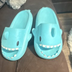 Shark Blue 3D Shark Slide Sandals Unisex Kids Lightweight Rubber Flat Heel