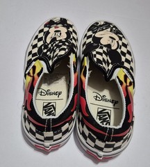 Vans Checkered Flame Disney Mickey Minnie Mouse Slip On Youth Kids Size 2.5