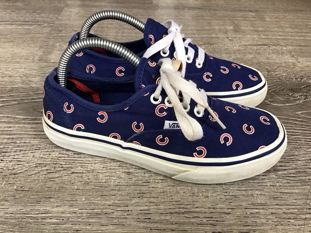 Vans MLB Chicago Cubs Youth Boys Size 2.5 33 Lace Up Sneakers Shoes Blue White